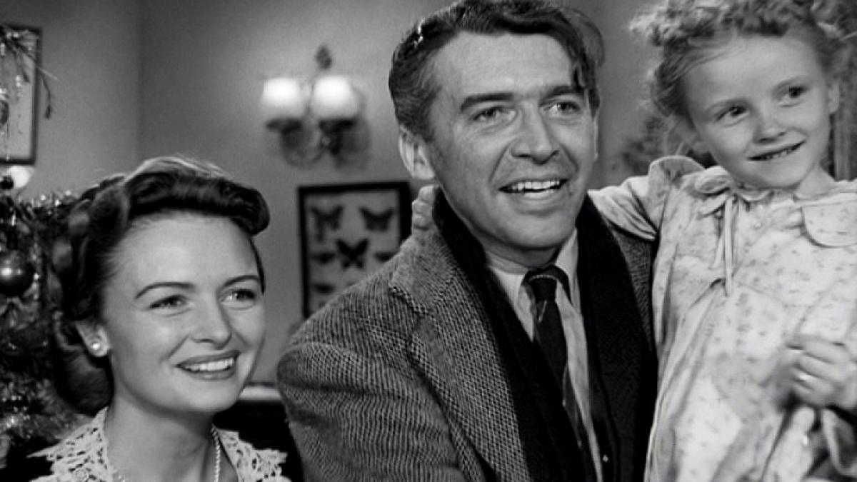Screenshot from black-and-white film "It's a Wonderful Life."