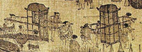 Scene from 12th-century painting by Song artist Zhang Zeduan, depicting Chinese litters, of the type Ch'oe later used
